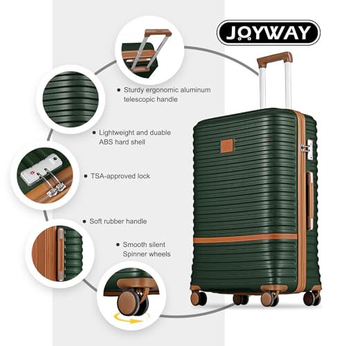 Joyway Luggage Set 3 Piece Suitcase Sets with Spinner Wheel,Hardside Expandable Travel Laggage with TSA Lock (13/20/24/28 Green brown