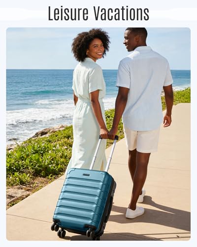 LIGHT FLIGHT Carry On Luggage 22x14x9 Airline Approved, Expandable Carry On Suitcases with Wheels, Lightweight Luggage, Durable Hard Shell 20 Inch Rolling Suit Case for Men Women Travel,Teal Blue
