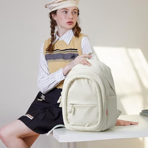 mixi Sweet Design Women Backpack Girls Cute Book Bag with Shockproof 15.6" Laptop Pocket Casual Daily Light Weight, Pearl White