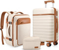 UKEIN Luggage Sets 3 Piece, Carry On Luggage 20In With Spinner Wheels,PC Hardside Suitcase Set with TSA Lock,Durable Carry On Suitcase With Travel Backpack for Men (Beige, 3 piece set (20inch))