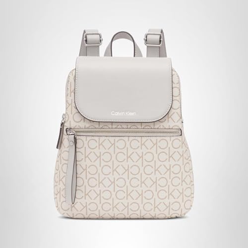 Calvin Klein Reyna Signature Key Item Flap Backpack, Vanilla/Khaki/Dove, One Size