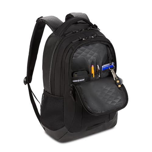 SWISSGEAR Cecil 18-Inch Laptop Backpack Fits 16-Inch Laptop, Travel Daypack with Organizer Pockets, Water Bottle Holders & Padded Straps – Black Hex