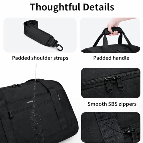ECOHUB Personal Item Bag 16'' Small Duffel Bag Travel Bag WeekenderBag GymBag Tote Duffel bag Overnight Bags Travel Essentials for Women and Men Shoulder Bag Carry On Shoes Bag (Black)