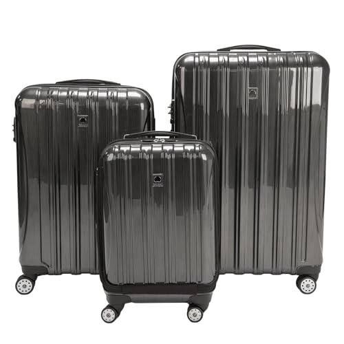 DELSEY PARIS Helium Aero Hardside Expandable Luggage with Spinner Wheels, Brushed Charcoal, Checked-Large 28 Inch