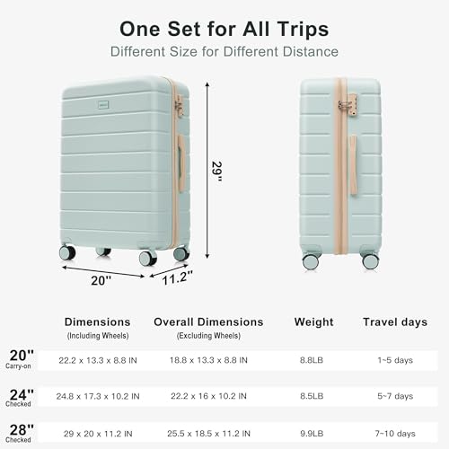 Luggage Sets 3 Pcs Suit case, ABS Hardside Suit case Carry-on, Checked Luggage, Lock