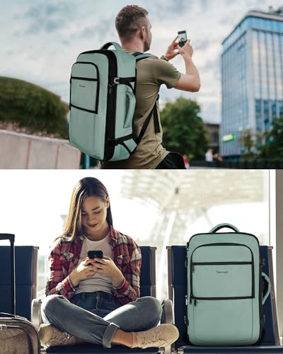 Vancropak Travel Bag, Large 40L Carry on Backpack Airline Approved Expandable Suitcase Daypack, Water Resistant Travel Backpack Overnight Lightweight Luggage Weekender Bag for Flight Men Women, Cyan