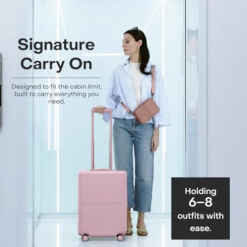July Carry On Essential - 20" Airline Approved Carry On Luggage with Wheels, Travel Suitcase for Men & Women - Premium Rolling Suitcase, TSA Lock, Polycarbonate Shell, Spinner Wheels - Blush Pink