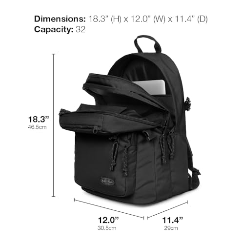 EASTPAK Double Pro – 32L Performance Backpack with 16" Laptop Sleeve, Dual Compartments, Security Pocket, Bottle Holder & Organizer, Black Denim