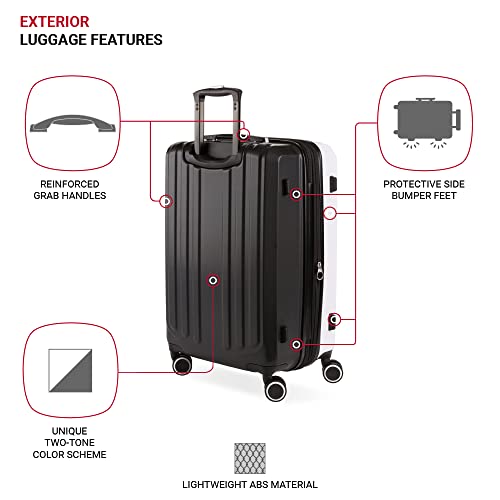 SwissGear 8028 Hardside Expandable Spinner Luggage, Black/White, Checked-Large 28-Inch