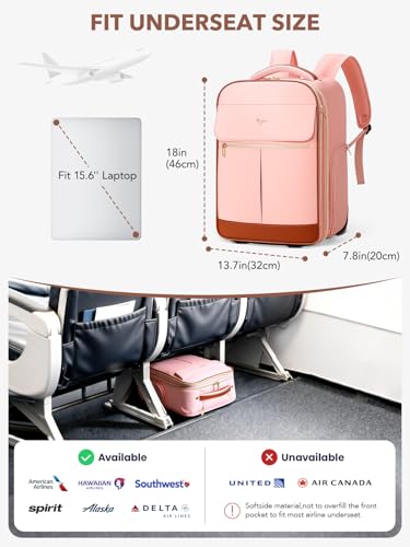 Tonyeee Rolling Backpack for Women, Large Travel Backpack with Wheels Carry on Flight Approved, 15.6 Inch Laptop Wheeled Roller Bag Suitcase for Work Bussiness Weekender (Pink,M Underseat Size)