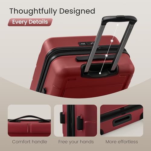SHOWKOO Luggage Sets 3 Piece Expandable 100% PC Durable Hardshell Suitcase with Wheels TSA Lock Lightweight Wine Red