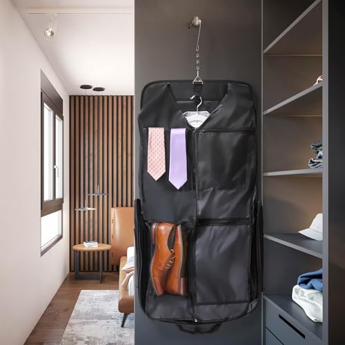 ZEGUR Premium Suit Garment Bag Carry On - Hangs 4 Suits - Travel & Business with Shoulder Strap and Laptop Compartment