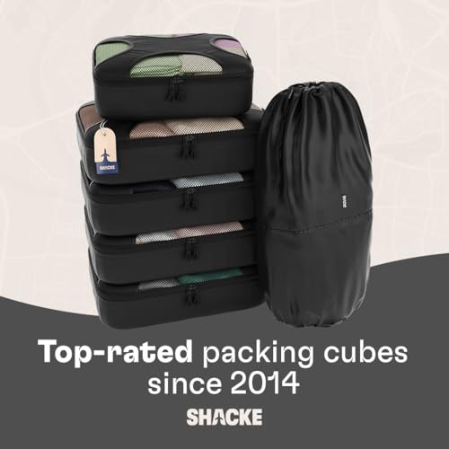 Shacke Packing Cubes for Travel 6 Set - Premium Luggage Organizer Bags - Versatile Travel Organizer for Women and Men - Optimized Packing Bags - Travel Essentials (Pure Black)