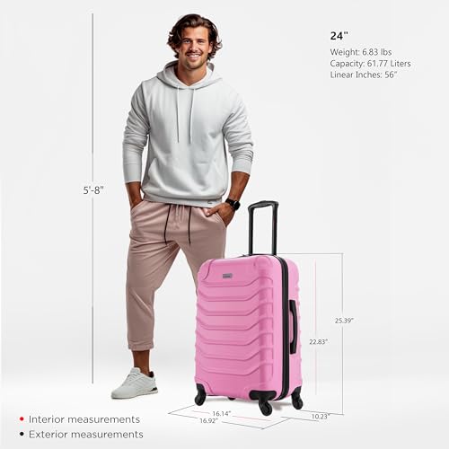InUSA ENDURANCE Luggage with Spinner Wheels | Durable Lightweight Hardside Suitcase, Spacious Travel Bag with Handle and Trolley | 24-Inch Medium Checked Luggage | Pink