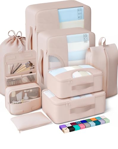 Veken 8 Set Packing Cubes for Cruise Ship Essentials,Beach Vacation Travel Accessories with Hanging Toiletry Bag,Suitcase Organizer for Luggage,Personalized Birthday & Retirement Gifts for Women Mom