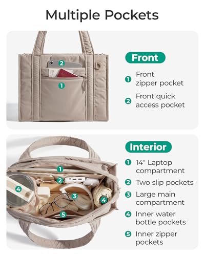 BAGSMART Boxy Tote Bag for Women, Crossbody Bag with Zipper, Crush Bow Purses for Travel Work College, Camel, Small