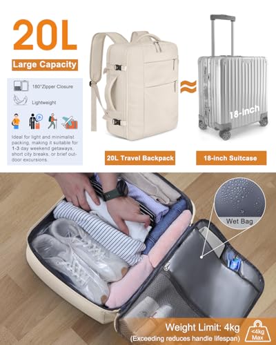 Capolo Travel Backpack for Women Men Waterproof Laptop Backpack Airlines Approved Carry On Backpack Bag Computer Bookbag for Business, Work, Traveling Fits 15.6 Inch Laptop(Beige)