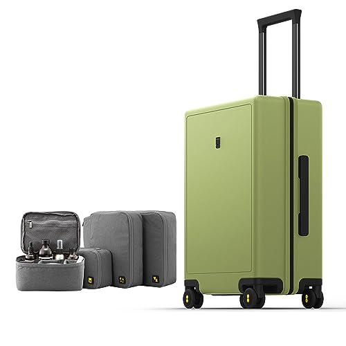 LEVEL8 Luminous Carry on Luggage, 20 Inch Hardside Suitcase Bundle with 4 PC Packing Cubes Organizer Set - Green