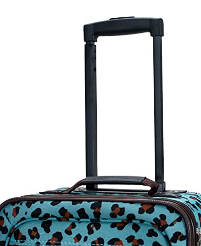 Rockland Fashion Softside 4 Piece Luggage Set, Expandable, (14" Tote/19"/24"/28"), Blue Leopard