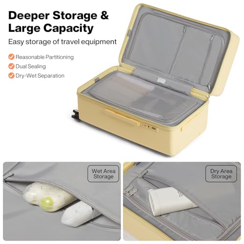 mixi 26'' Max Trunk Luggage Large Checked Luggage PC Hard Shell Rolling Travel Suitcases with Spinner Wheels & TSA Lock, Lark Yellow