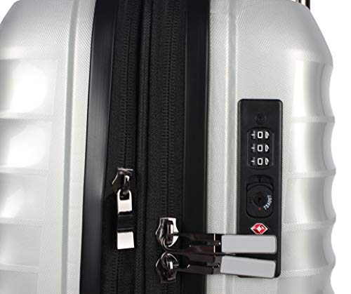 Pathfinder Nova 20 Inch Carry On Luggage Collection - Expandable Scratch Resistant (ABS + PC) Hardside Suitcase - Designer Lightweight Bag with 8-Rolling Spinner Wheels (Silver)