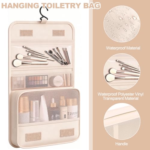 8 Set Packing Cubes for Travel,Suitcase Organizer Bags for Luggage with Shoe & Hanging Toiletry Bag, Vacation Essentials & Accessories for Cruise Ship, Airplane Must-Have,Road Trip & Camp Gifts(Cream)