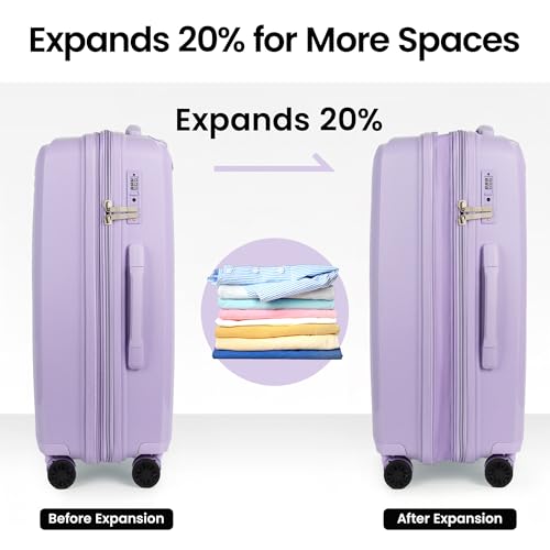 New York XPress 3 Piece Luggage Set w/TSA LOCK,PC Hardside Suitcase Set w/Double Spinner Wheels,Expandable 20%,Luggage Sets,Lightweight Rolling Suitcase for Men/Women（Lavender,20in/25in/29in）