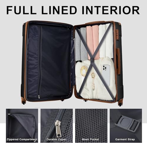 Merax Luggage Sets 3 Piece Hardshell 8 Spinner Wheels Lightweight Suitcase Corner Guards Travel Luggage (Black brown 20IN 24IN 28IN)