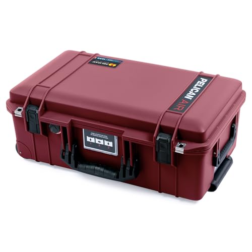Oxblood Pelican 1535 Air case, with Black Handles & latches. Comes Empty & with Wheels.