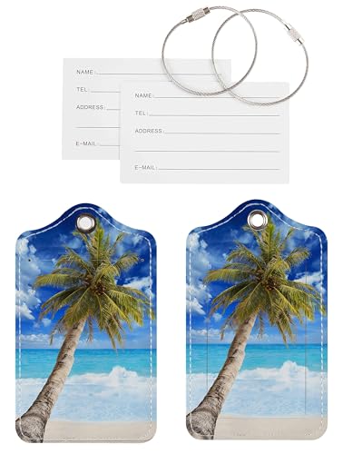 Luggage Tags for Suitcases, 2 Pack Cute PU Leather Suitcase Tag Identifiers TSA Approved with Stainless Steel Loop and Address Card for Baggage Tag for Cruise Airport Travel Essentials by Chelmon