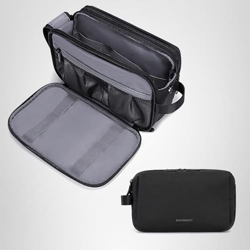 BAGSMART Toiletry Bag for Men, Travel Toiletry Organizer Dopp Kit Water-resistant Shaving Bag for Toiletries Accessories, Door Room Essentials, Black-medium