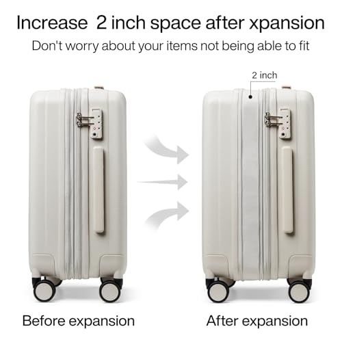 Hanke 29 Inch Expandable Checked Luggage Lightweight PC Hard Shell Luggage Suitcases with Wheels Travel Luggage Rolling Large Suitcase Travel Luggage Bag for Study Abroad.(Ivory White)