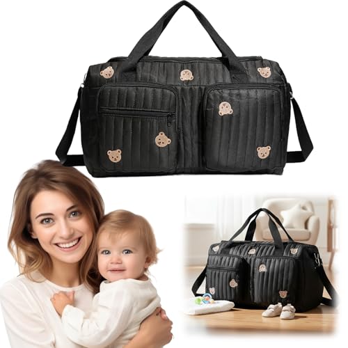 ALINUOYQ Quilted Diaper Bag Tote Cute Large Baby Bag for Mom, Hospital Bags for Labor Delivery, Weekender & Overnight Travel Duffel Bags for Women, Pañaleras para Bebe