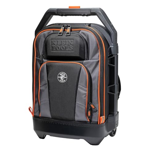 Klein Tools 55604 Rolling Tool Backpack, Tool Bag with 28 Pockets, Heavy Duty Retractable Handle, Large Storage Interior, 3-Inch Wheels
