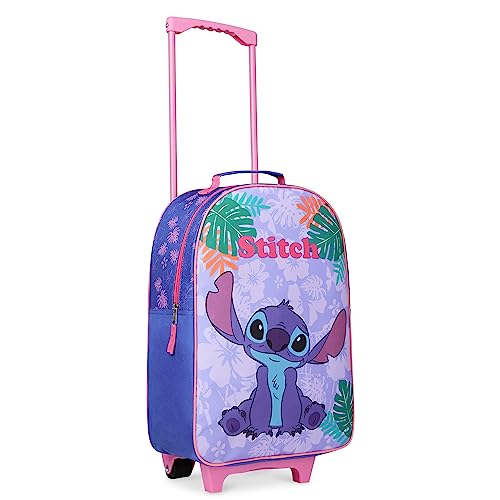 Disney Kids Rolling Luggage 16.0×11.6 in, 16‑L Carry‑On Suitcase with Wheels, Foldable Lightweight Travel Bag, Gifts for Kids (Blue Stitch)
