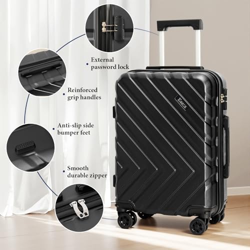 Eeeza Carry on Luggage Sets,Suitcases with Detachable Wheels,Hardshell 22x14x9 Airline Approved,Durable Travel Luggage Sets with Combination Lock,Carry on Suitcase(20"/DB/TB)