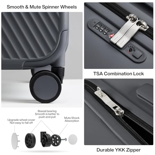 mixi 26 Inch Large Checked Luggage Suitcase with Spinner Wheels Upgrade Wide Handle PC Hard Shell Rolling Travel Suitcase with TSA Lock, Rock Gray