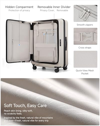LUGGEX Checked Suitcase with Spinner Wheels, FLO5 Top Opening Expandable Polycarbonate Hard Shell Suitcase with TSA Approved Lock (FX-Core, Beige, 28 Inch)