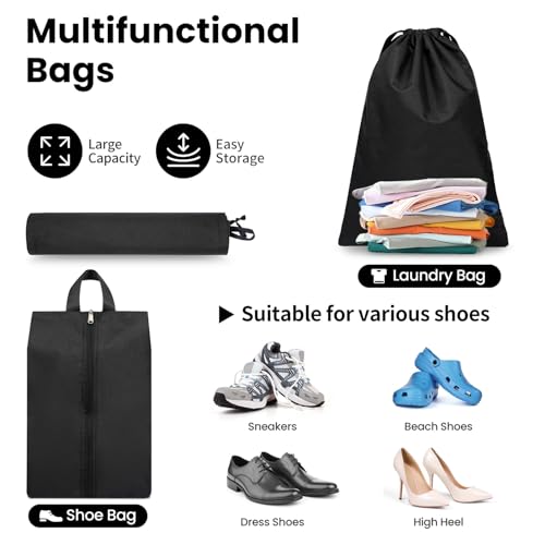 Prezon Compression Packing Cubes for Travel, Lightweight Vacation Travel Essentials, Travel Accessories for Suitcase Organizer Bags Set, Durable Luggage Organizer, 8 set, squre mesh, black