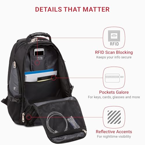 SWISSGEAR 1900 ScanSmart TSA Laptop Backpack Fits 17 Inch Laptop with RFID Protection and Tablet Pocket, Grey/Black, 19-Inch