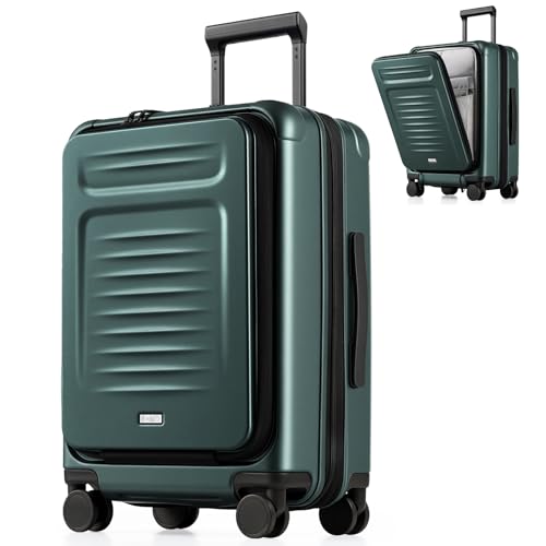 Coolife Carry On Luggage Suitcase : 22x14x9 Airline Approved Travel Luggage with Spinner Wheels, Front Pocket Expandable Hardshell Suitcases with TSA Lock Green