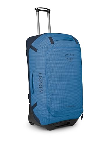 Osprey Transporter 90L Wheeled Travel Duffel Bag - Large Lightweight Rolling Suitcase for Men and Women, Blue Flame/Nocturnal Blue