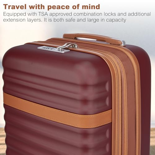 Kono Medium Sized Checked Luggage, 24 Inch Expandable with Spinner Wheels, TSA Lock, ABS + PC Lightweight Travel Suitcase with Larger Capacity and Lighter Weight, Burgundy