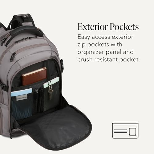 SwissGear Travel Tech Elite Laptop Backpack – Fits Laptops up to 16” – ScanSmart TSA-Friendly Backpack with USB Port, Shoe Compartment & Organizer Pockets – Grey Ballistic