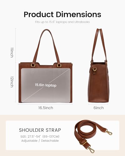 LOVEVOOK 15.6 inch Laptop Bag for Women - Waterproof Work Bag for Women & Vintage Laptop tote Bag with Wristlet, Brown