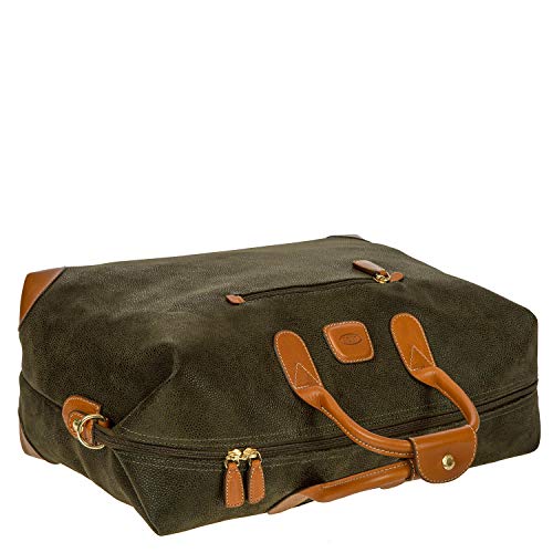 Bric’s LIFE Cargo Duffel Bag, Luxury Travel Weekender with Water-Resistant Faux Suede and Leather Details – 18 Inch, Olive