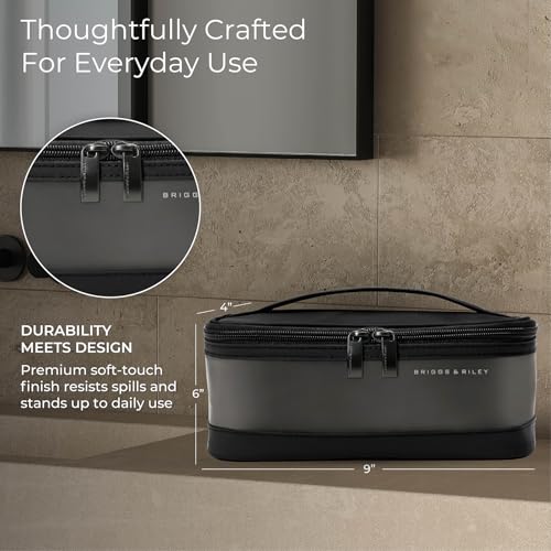 Briggs & Riley Travel Essentials Translucent Case - Toiletry Bag for Women & Men, Organizer for Bathroom Accessories, Makeup, & Skincare, Dopp Kit for Vacation - Baseline Collection, Black