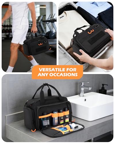 Prokva Tactical Travel Toiletry Bag for Men, Extra Large Dopp Kit Organizer with Dual Way Zippers, Travel Hygiene Bag for Shaving Grooming Bathroom Essentials, Black (Empty Bag)