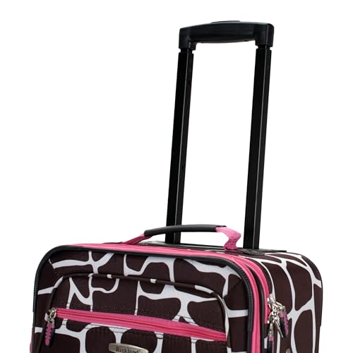 Rockland Fashion Softside 2 Piece Luggage Set, Expandable, (14" Tote/19" Upright), Pink Giraffe