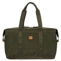Bric’s X-Bag/X-Travel 2.0 Overnight Weekender Duffel, Water-Resistant Folding Carry-On with Leather Trim, Removable Shoulder Strap and Pass-Through Sleeve - Mini Bag Included – 18 Inch, Olive